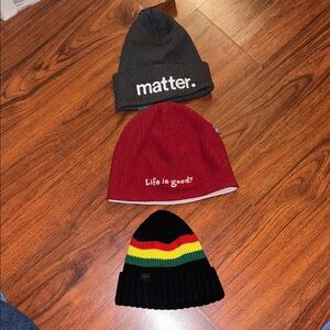 Atlantis MATTER, Life Is Good Reversible, COAL Rasta Beanie BUNDLE OF 3